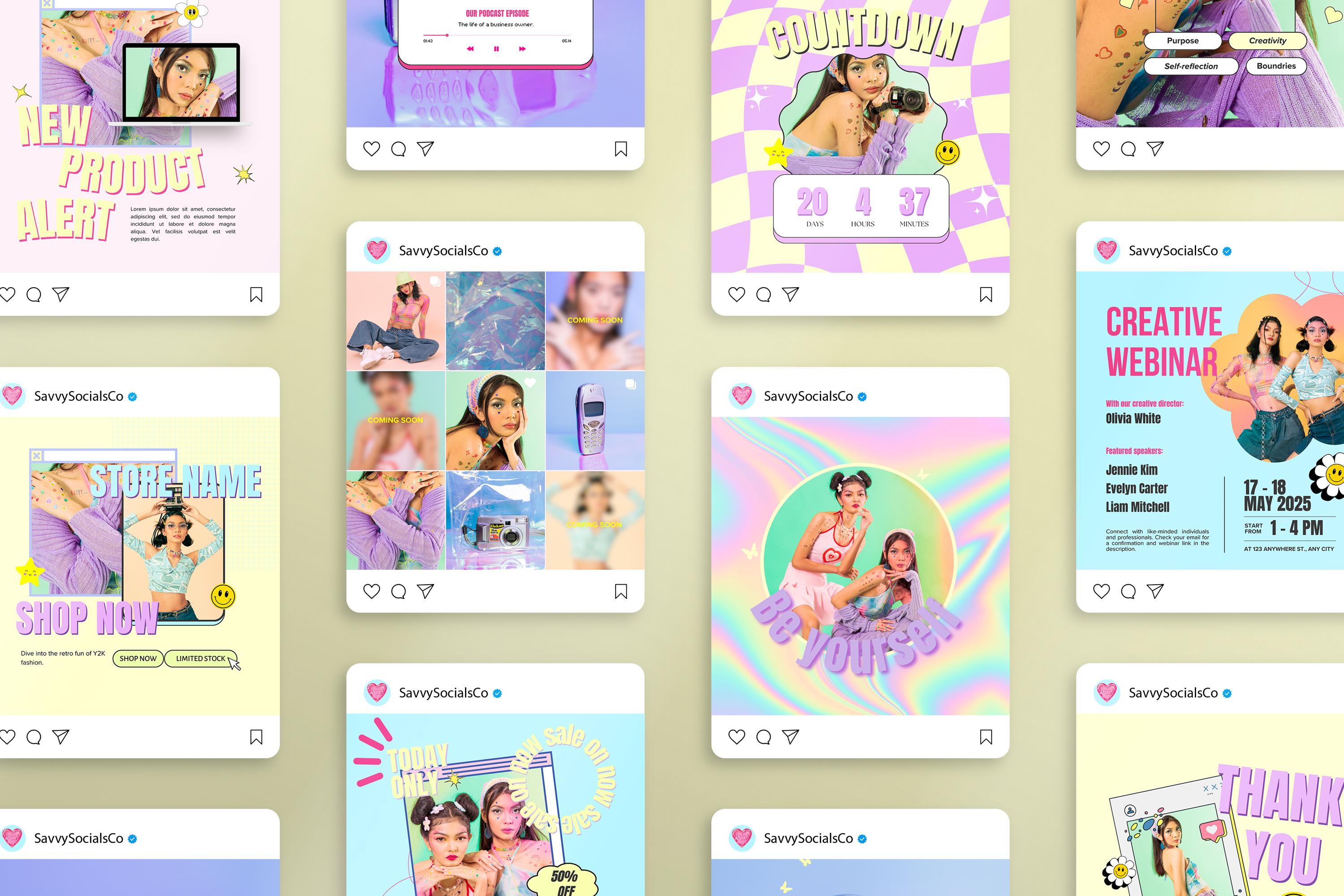 Y2K Instagram Templates: Retro Social Media Content (canva) - Etsy