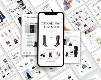 Puede incluir: Un collage de imágenes con inspiración de moda y estilo. Las imágenes incluyen una variedad de ropa, zapatos y accesorios, así como texto que dice "Elige tu favorito" y "No tan básico".