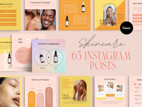 Skincare Instagram Post Templates: Esthetician Canva Designs (65 Editable Posts)