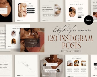 120 Esthetician Instagram Post Templates: Skincare Canva Social Media (PDF)