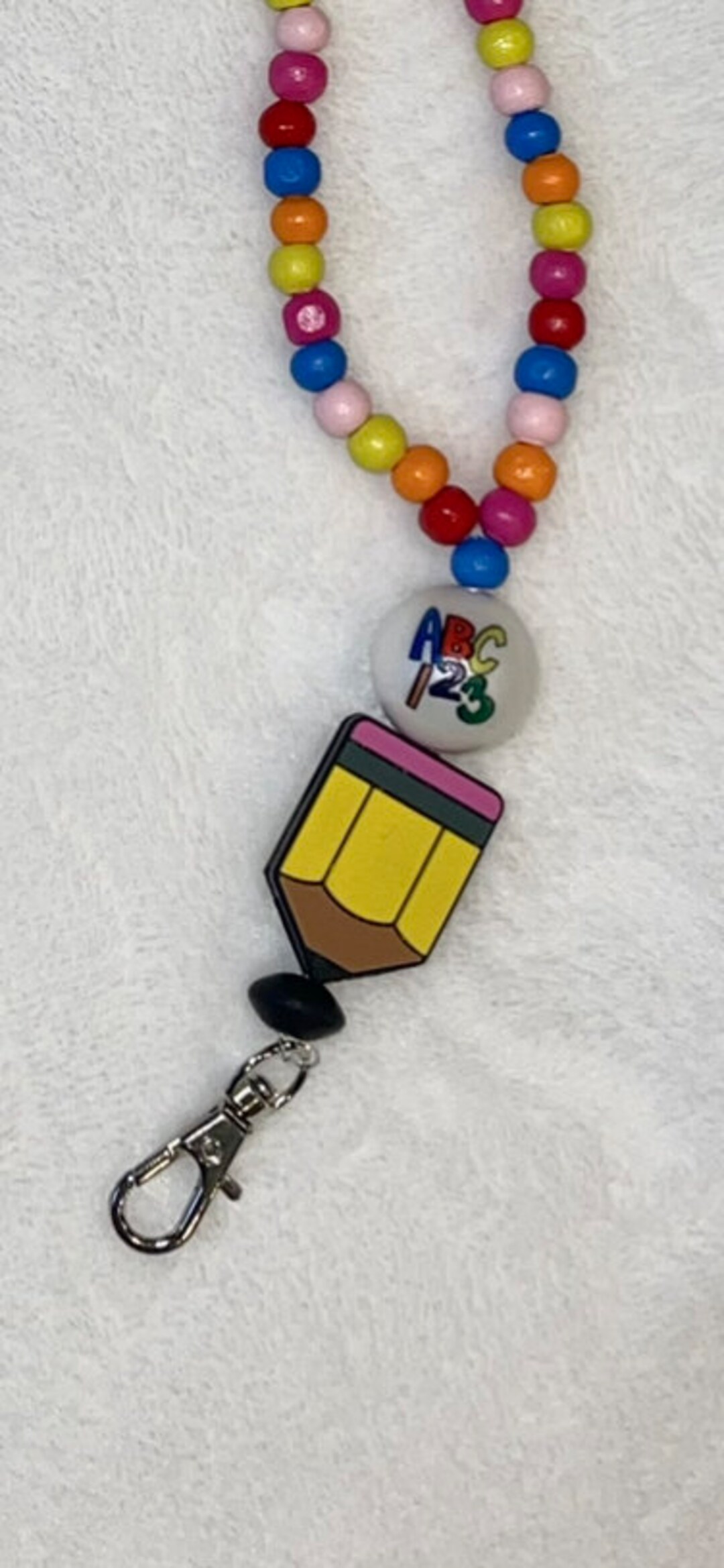 Teacher Pencil Lanyard, Teacher Lanyard, Beaded Lanyard, Teacher Gift