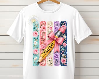 PNG Teacher floral with pencil (Digital Download)