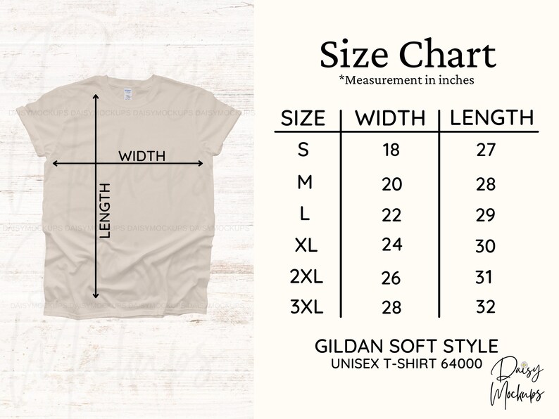 Gildan 64000 Size Chart Gildan Soft Style Size Chart 64000 - Etsy