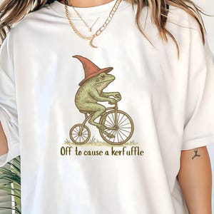 Off to Cause a Kerfuffle Frog T-shirt Comfort Colors Funny Weirdcore Sayings Aesthetic Graphic Tee Adults Men Women Meme Graphic Sarcastic