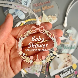 Baby Shower Gastgeschenke, personalisierte Baby Shower Ornament, Baby Geburtstagseinladung, Taufe einzigartiges Geschenk, Baby Shower Dekorationen