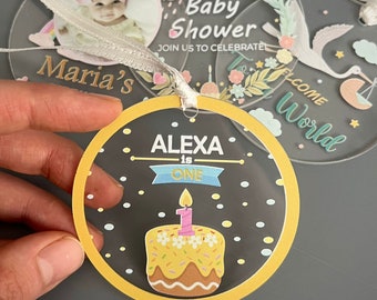 Baby Shower Ornaments, Personalized Acrylic Baby Shower Ornament, New Babies Custom Party Favor, Baby First Birthday Ornament