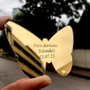 Butterfly 1st Birthday Favor, Personalized Party Favor, Gold Mirror Butterfly Party Favor, First Birthday Baby Shower Favor for Guest Bulk