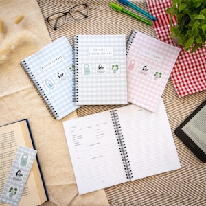 Personalised Reading Journal | Track & Review 40 Books | Beautiful Aesthetic Gingham Design | Handmade Book Lovers Gift | Matching Bookmark