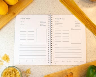 Personalised 40 Page Custom Recipe Logbook | Coil Bound Recipe Journal | Log Your Own Recipes | High Quality Materials Notebook | Cookbook