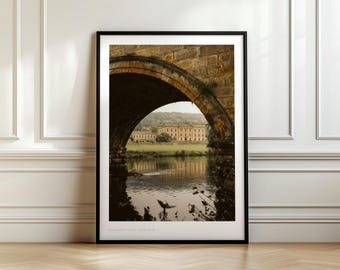 Grafika Chatsworth House Derbyshire, Fotografia krajobrazowa Peak District, Sztuka ścienna historycznej angielskiej posiadłości, Wystrój wiejski w Wielkiej Brytanii, A4, A5