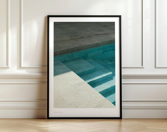 Javea, Hiszpania, wydruk basenu, śródziemnomorskie letnie zdjęcia, minimalistyczna sztuka ścienna z motywem podróży nadmorskich, dekoracje wakacyjne na Costa Blanca