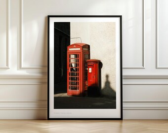 Czerwona budka telefoniczna z Kirkwall na Orkadach, wydruk na ścianę w formacie A4 lub A5 ze zdjęciami z podróży do Szkocji, dekoracja ścienna z brytyjską budką telefoniczną i ulicą skrzynek pocztowych