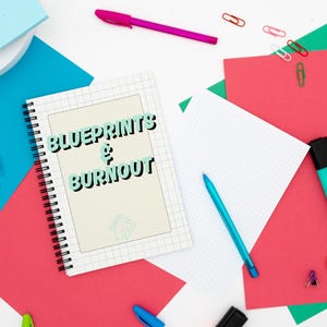 Notitieboek Funny Architects | Blauwdrukken en burn-out | Uniek architectuurcadeau | Plattegrond schetsboek | Dagboek van ruitjespapier | Studentenplanner