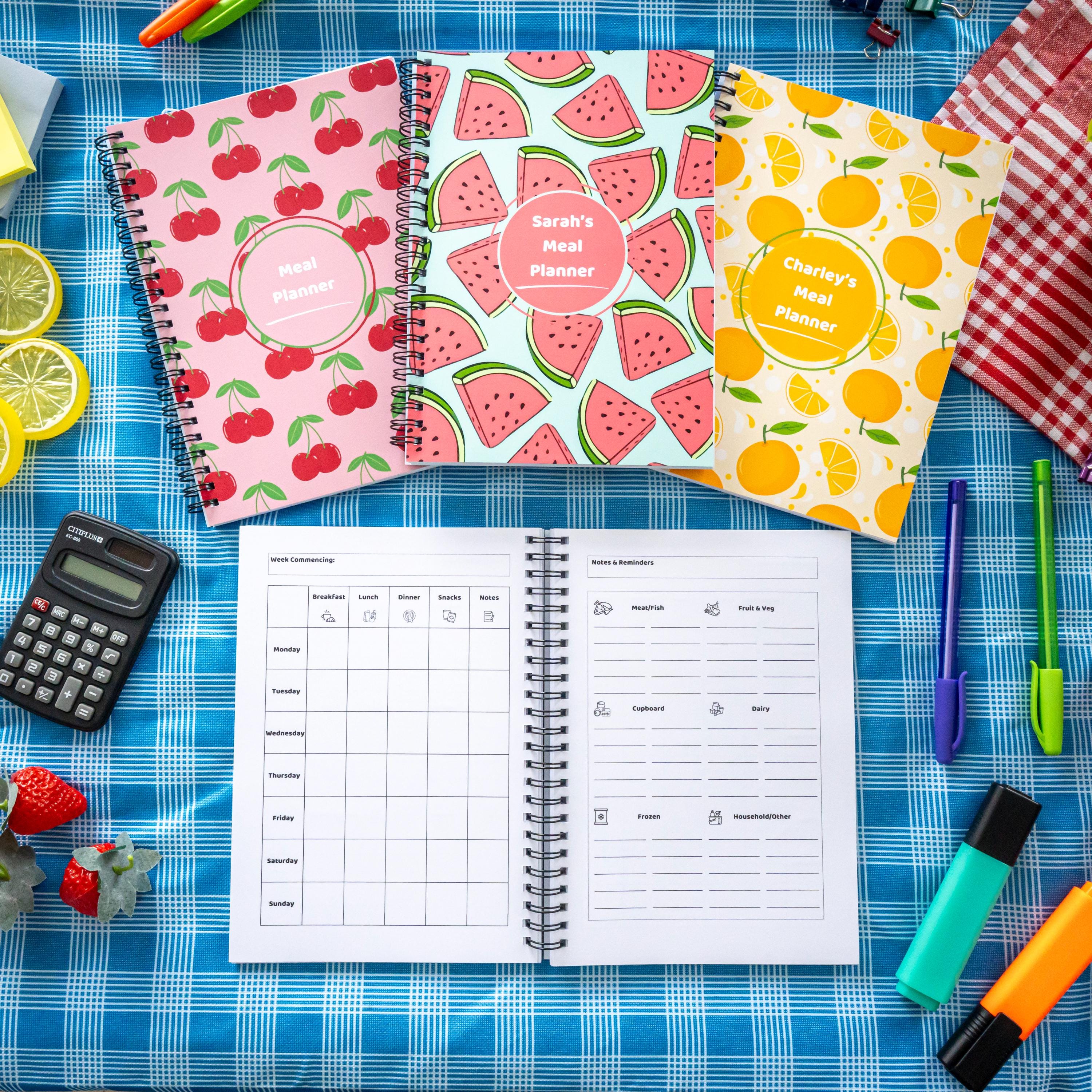 Personalised 52 Week Meal Planner & Shopping List Notebook Fun Vibrant Summer Fruit Designs Weekly Diet Tracker Food Journal Organiser