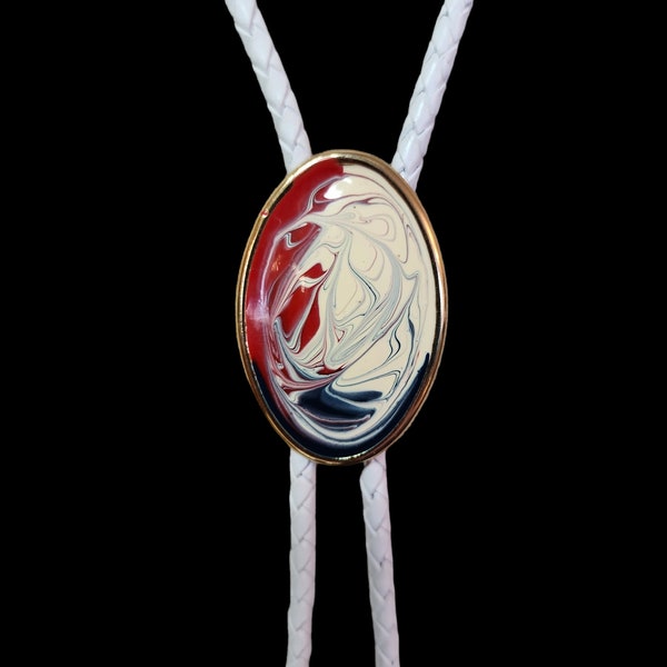 Handmade Marbling Colors Oval Bolo Tie