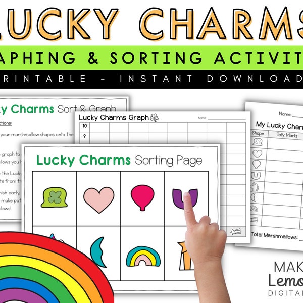 Lucky Charms Sort and Graph Activity Bundle, Lucky Charms Activity for Kids, Lucky Charms Lesson