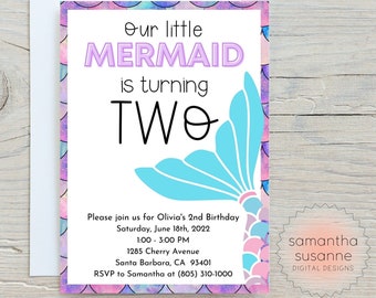 Mermaid Birthday Invitation - Editable, Mermaid Birthday, Mermaid Invitation, Mermaid Party