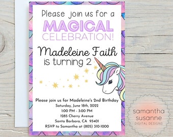 Unicorn Birthday Invitation, Editable Unicorn Invitation, Unicorn Party Invitation, Printable Unicorn Invitation