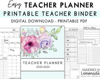 Teacher Planner 2023-24, Teacher Binder, Printable Lesson Planner, Calendar, Digital Download, Printable Planner, Letter Size, Floral