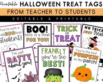 Editable Halloween Treat Tags: Teacher to Students (Printable PDF)