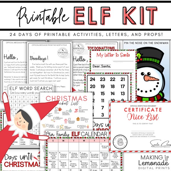 Printable Elf Kit, Printable Elf Letters, Printable Elf Calendar, Elf Activities, Elf Ideas, Christmas Elf Bundle, Elf DIY, Instant Download