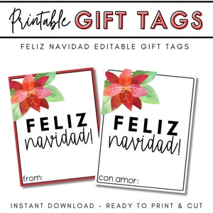 EDITIERBARE Feliz Navidad Geschenkanhänger, Feliz Navidad Printable Tag, Weihnachtsbehandeltes Tag, Weihnachtsgeschenkanhänger, Spanische Weihnachtskarte
