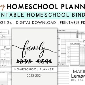Family Homeschool Planner 2023-24, Homeschool Binder, Lesson Planner, Printable Planner Inserts, Calendar, Digital Download, Letter Size