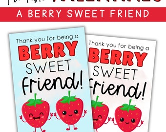 Berry Sweet Fruit Snack Valentines: Printable Kids Class Cards (PDF)