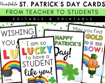 Printable St. Patrick's Day Cards from Teacher (Editable Canva Template)