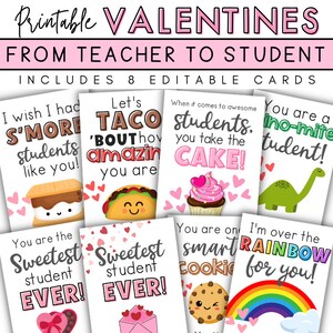 Printable Valentine Cards for Students from Teacher, Teacher Valentine Cards, Editable Valentines for Students, Valentine Cards for Class