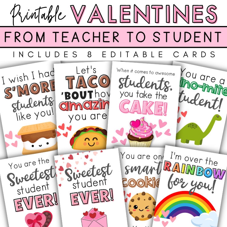 Printable Valentine Cards for Students From Teacher, Teacher Valentine ...