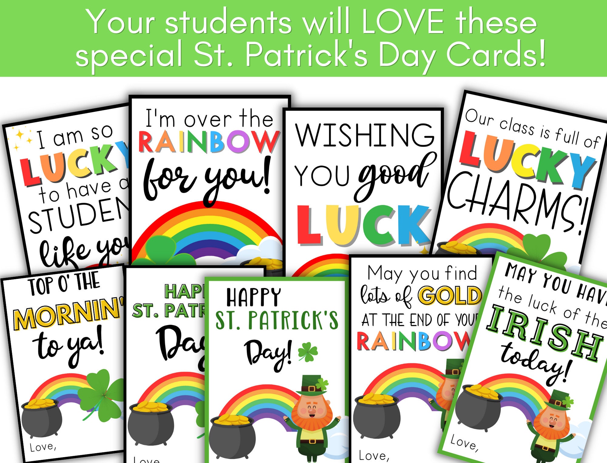 Printable St. Patrick's Day Cards for Students From Teacher, Teacher St ...