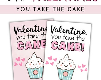 Cupcake Valentine Cards: You Take the Cake, Classroom Valentines (Digital Download)