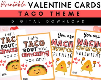 Taco Valentine Cards: Kids Printable Valentines (Digital Download)