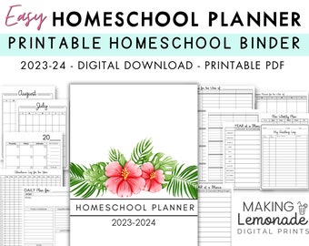 Homeschool Planner - Homeschool Binder - Printable Planner - Tropical Floral