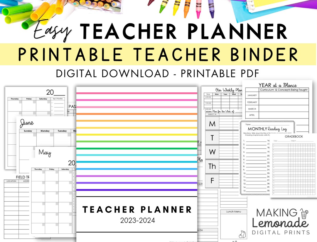 Teacher Planner 202324, Teacher Binder, Lesson Planner, Printable