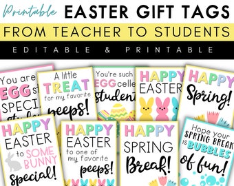 Editable Easter Cards for Students: Printable Gift Tags (PDF)