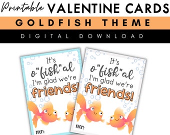 Goldfish Valentine Cards: Kids Printable Valentines (Digital Download)