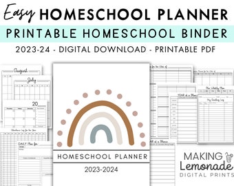 Homeschool Planner - Homeschool Binder - Boho Rainbow - Printable Planner - Digital Download