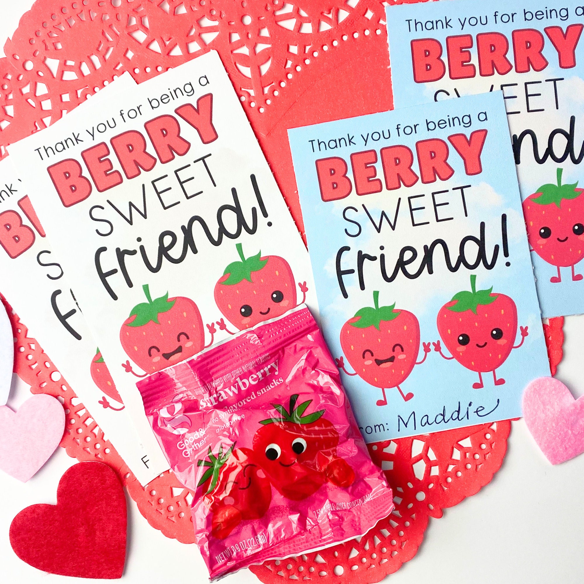 Printable Fruit Snack Valentines Berry Sweet Valentine Kids Fruit Snacks Valentine Class