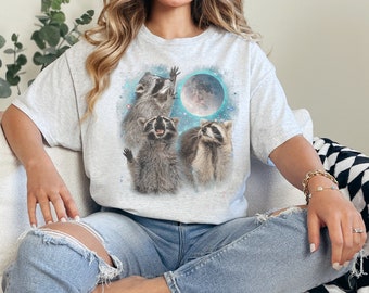 Three Raccoons Vintage Graphic T-shirts, Retro Raccoon Moon Tshirt, Raccoon Lovers, Funny Raccoon Tee, Raccoon Ironic Shirt, weird t shirt