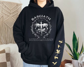 Basgiath War College Double-Sided Hoodie + Sleeve Design, Fourth Wing Hoodie, Violet Sorrengail, Xaden Riorson, Dragon Rider, Bookish Shirt