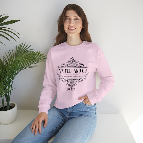 Good Omens A.Z. Fell and Co Antiquarian and Unusual Books Crewneck Sweatshirt Aziraphale Crowley Ineffable Husbands Fandom Comic Con
