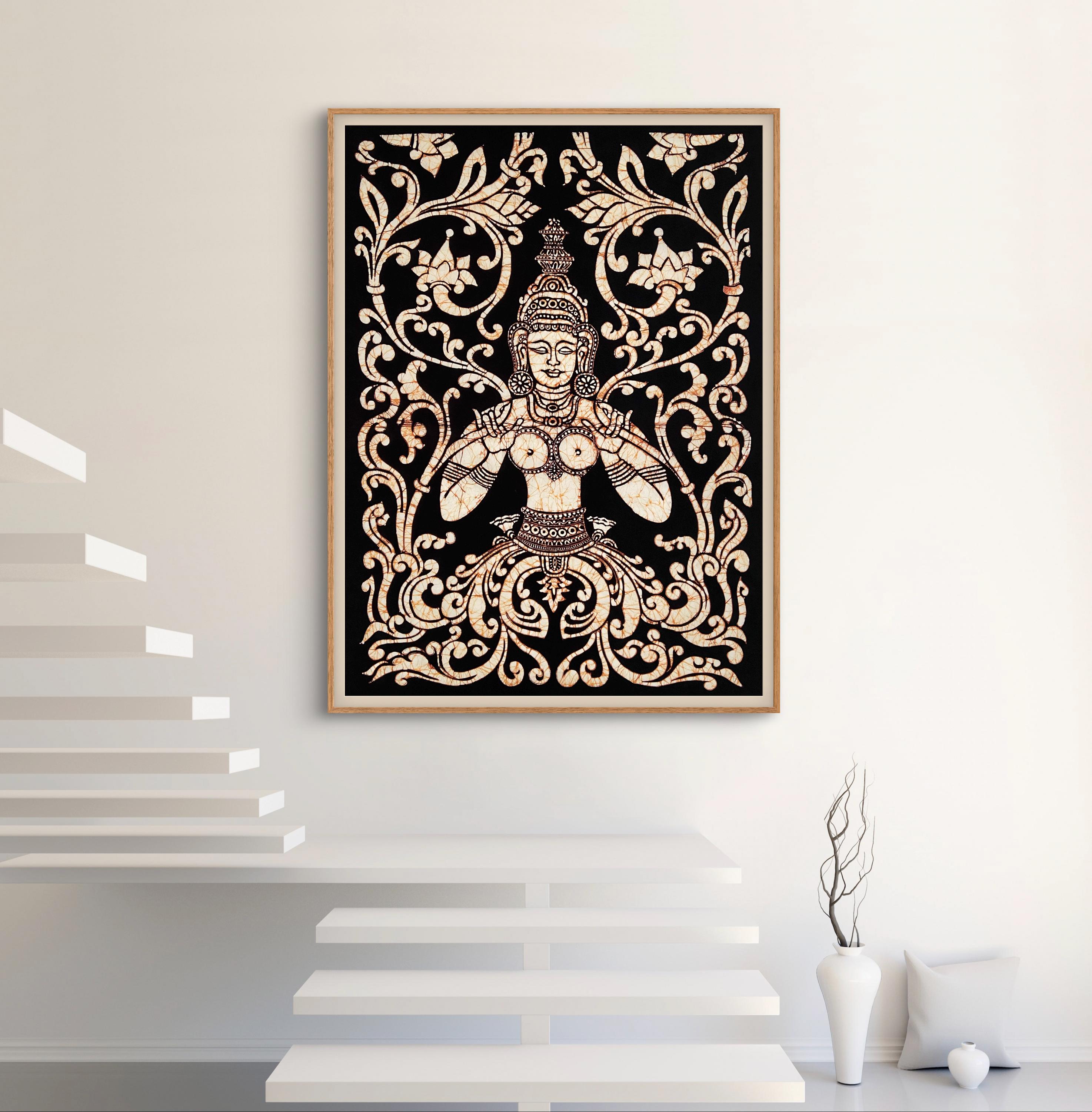 Tenture Murale Batik Sri Lanka 'Fisherman' Fait Main 85x63cm Coton