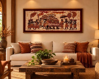 Arte mural de elefante de Sri Lanka / Batik de Kandy Perahera / Arte textil de procesión tradicional / Tapiz de tela hecho a mano de 90 x 44 cm