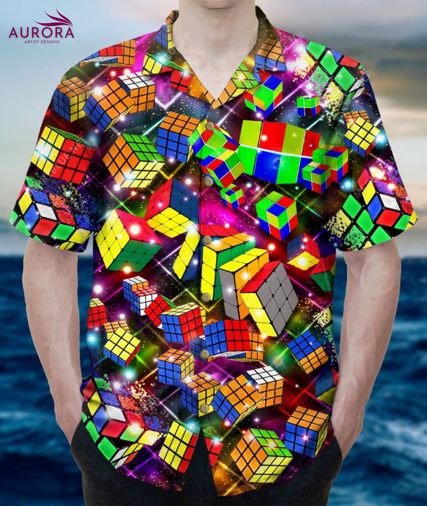 Discover Rubik Cube Hawaiian Shirt Cubing Puzzle Gaming Player Colorful