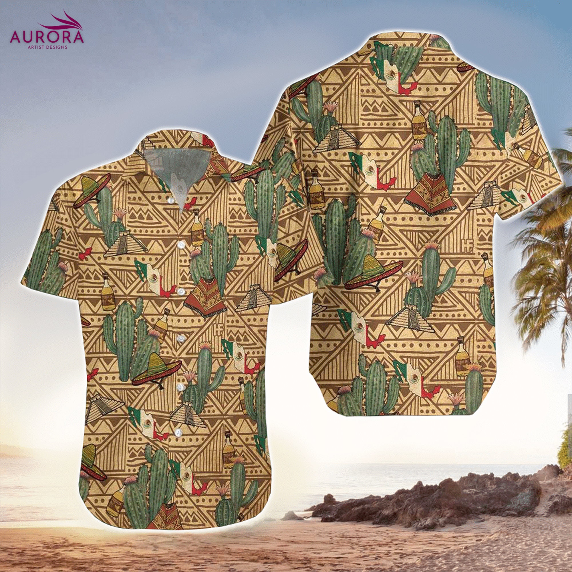 Discover Mexico Symbols Vintage Hawaiian Shirt Summer Beach Aloha Shirt US