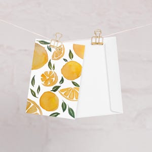 Tarjeta de felicitación con limones en acuarela / Arte original en acuarela / Papelería en blanco / Envío gratuito