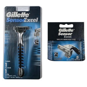 Gillette Sensor Excel Razor Handle with 1 Cartridge + 5 Refill Blades – Twin Blade Razor Set for Smooth Comfortable Shave