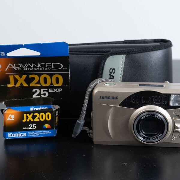 Ultimate Hipster Bundle Samsung Rocas 110 APS film Camera + JX200 Konica 25 Frames Film (Expired 08/2001)